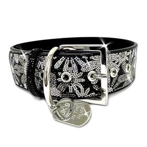 DESIGNER-FLOWER POWER DIAMONDS IN THE RUFF DOG COLLAR
BLACK LARGE